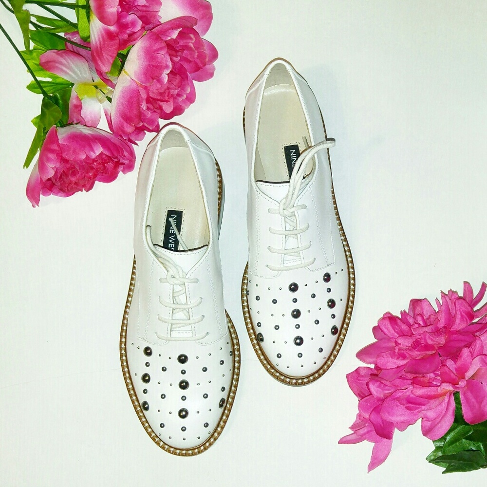 💎NIB Nine West White Leather Studded Oxfords - Picture 5 of 6
